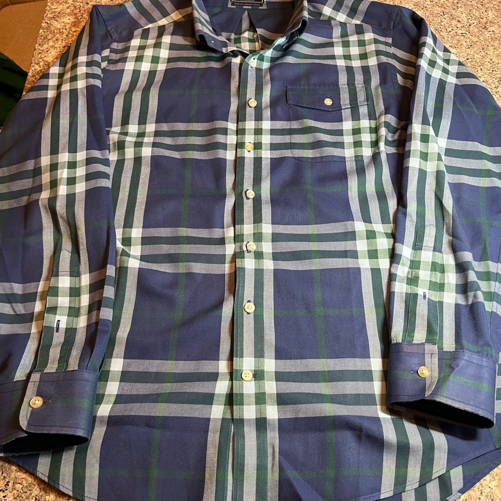 Vineyard Vines Mens Crosby Performance Shirt Large Blue Slim Fit Plaid Button Up